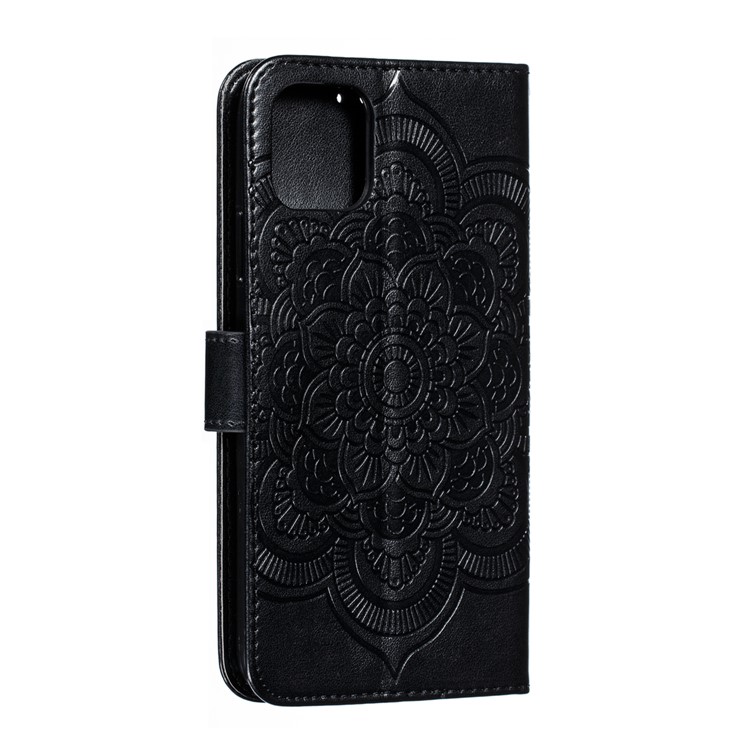 Imprinted Sun Mandala Flower Pattern Leather Wallet Shell for iPhone (2019) 6.5-inch - Black-4