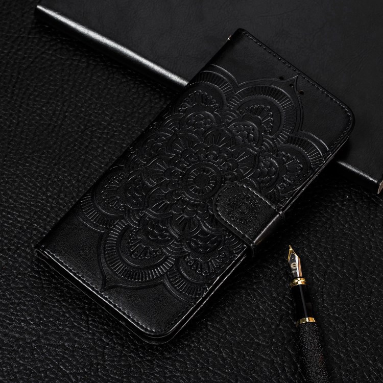 Imprinted Sun Mandala Flower Pattern Leather Wallet Casing for iPhone (2019) 6.1-inch - Black-11