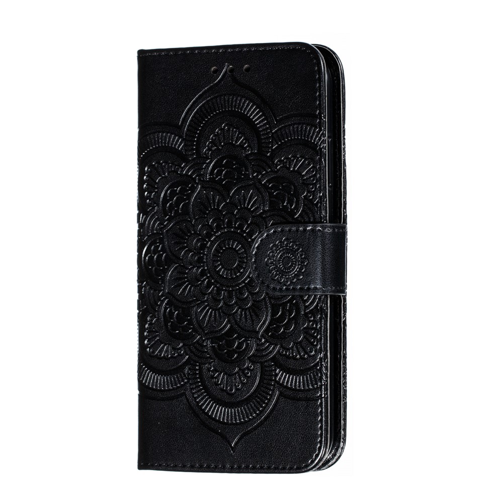 Imprinted Sun Mandala Flower Pattern Leather Wallet Casing for iPhone (2019) 6.1-inch - Black-2