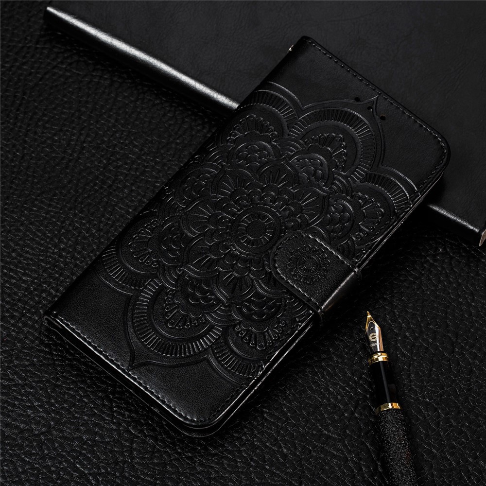 Imprited Sun Mandala Blumenmuster Leder Brieftasche Telefon Fall Für IPhone 11 Pro 5.8 Zoll (2019) - Schwarz