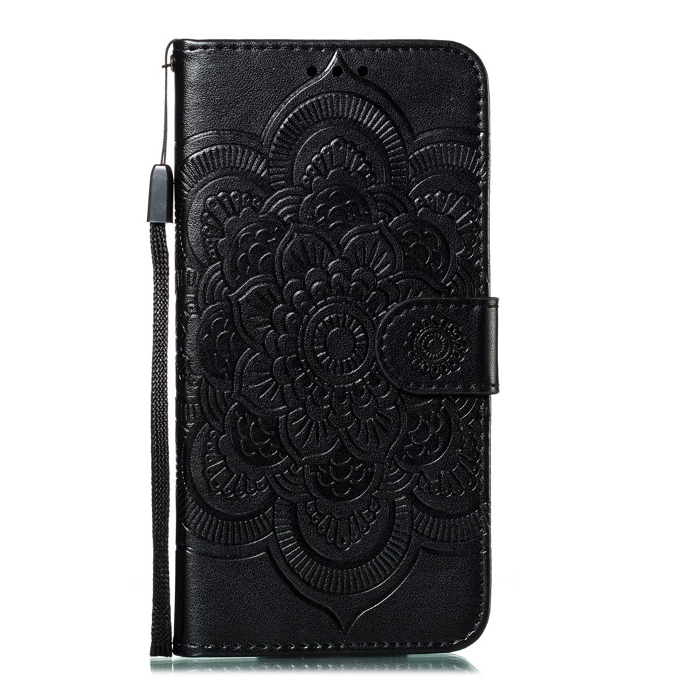 Impreso Sun Mandala Flower Pattern Cartera De Cuero Funda Telefónica Para IPhone 11 Pro 5.8 Pulgadas (2019) - Negro