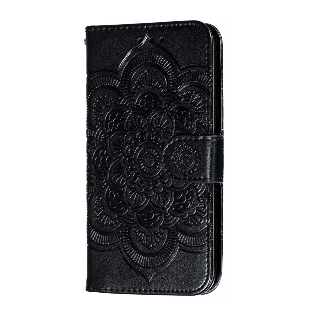 Imprinted Sun Mandala Flower Pattern Leather Wallet Phone Case for iPhone (2019) 5.8-inch - Black-3