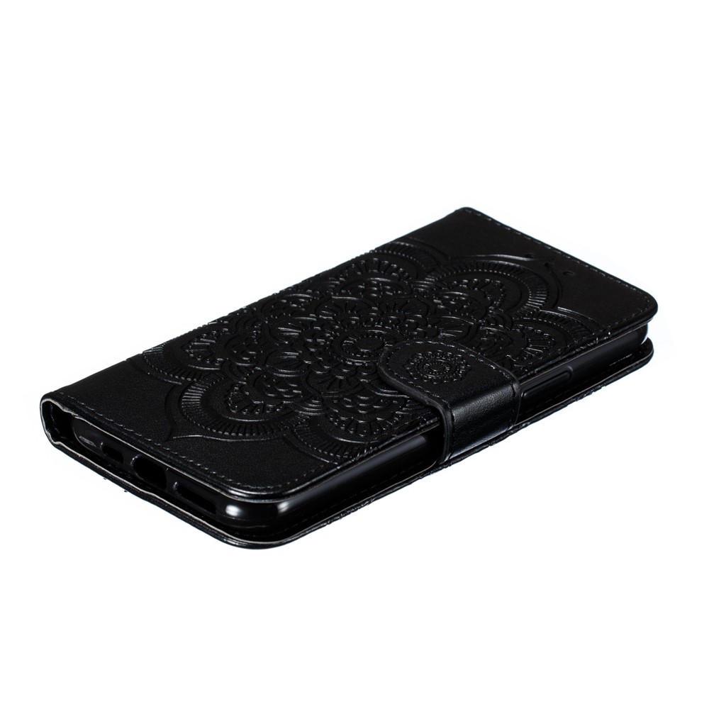 Imprited Sun Mandala Blumenmuster Leder Brieftasche Telefon Fall Für IPhone 11 Pro 5.8 Zoll (2019) - Schwarz