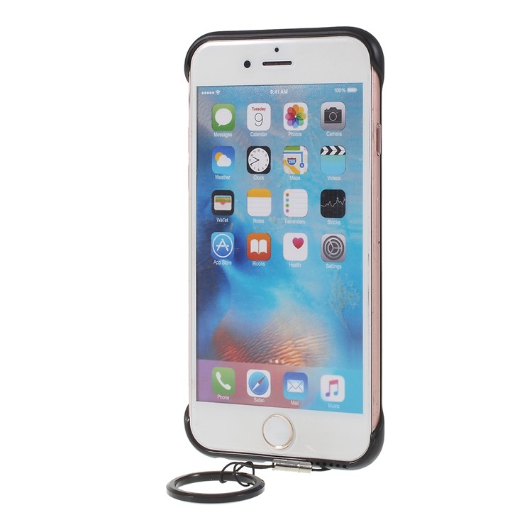 Side Frameless Matte Grain PC + TPU Hybrid Phone Shell with Finger Ring Lanyard for iPhone 6/6s 4.7-inch - Black-2