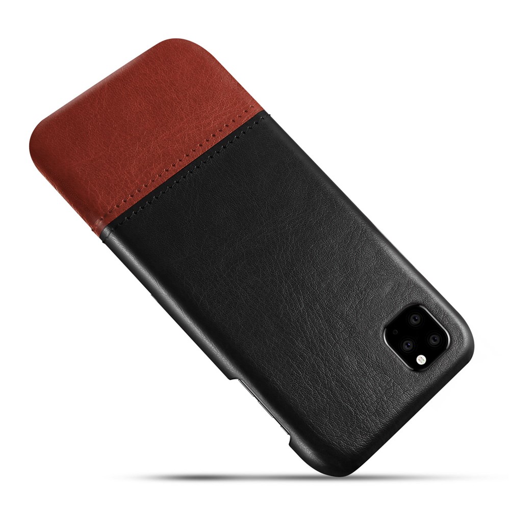 KSQ Bi-color PC + PU Leather Protective Phone Shell Case for iPhone (2019) 5.8-inch - Black / Dark Brown-3