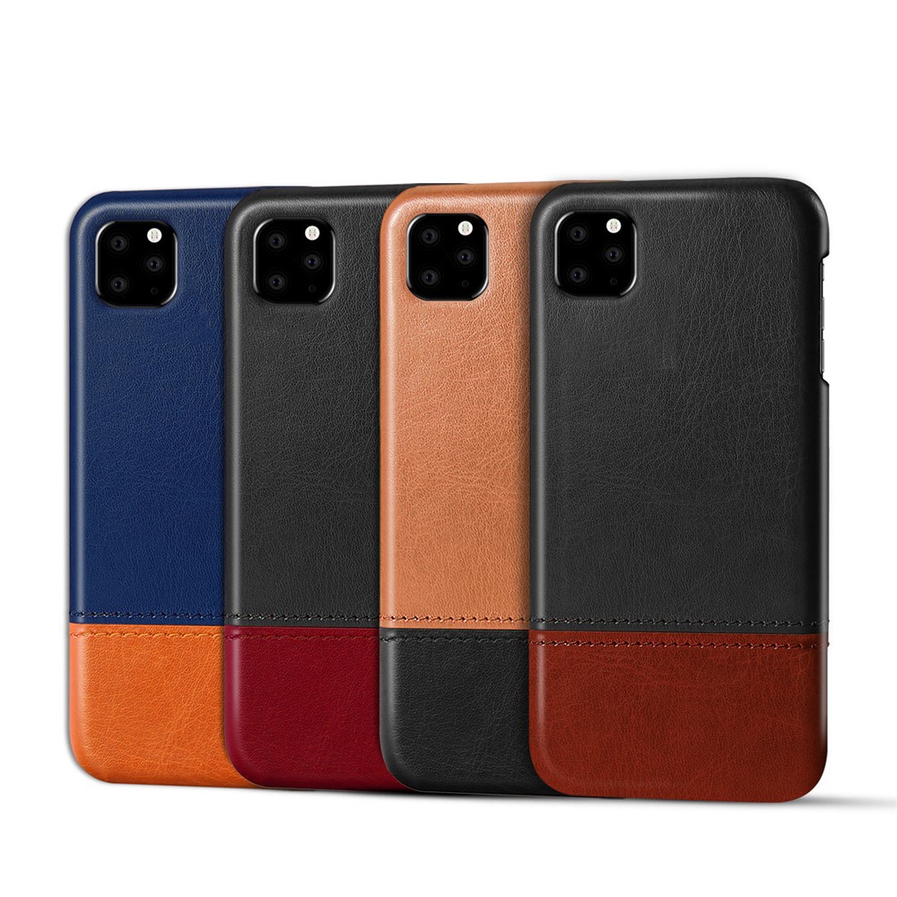 KSQ Bi-color PC + PU Leather Protective Phone Shell Case for iPhone (2019) 5.8-inch - Black / Dark Brown-6