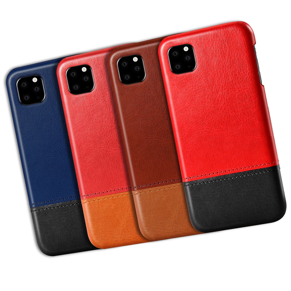 KSQ Bi-color PC + PU Leather Protective Phone Shell Case for iPhone (2019) 5.8-inch - Black / Dark Brown-7