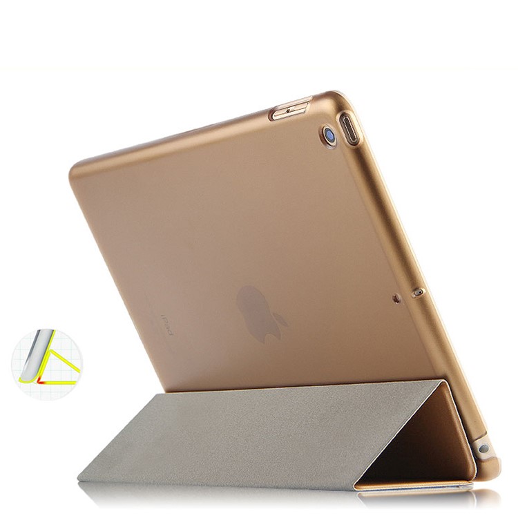 Auto-wake/sleep Tri-fold Stand PU Leather Tablet Shell for iPad 9.7-inch (2018)/(2017) - Gold-6