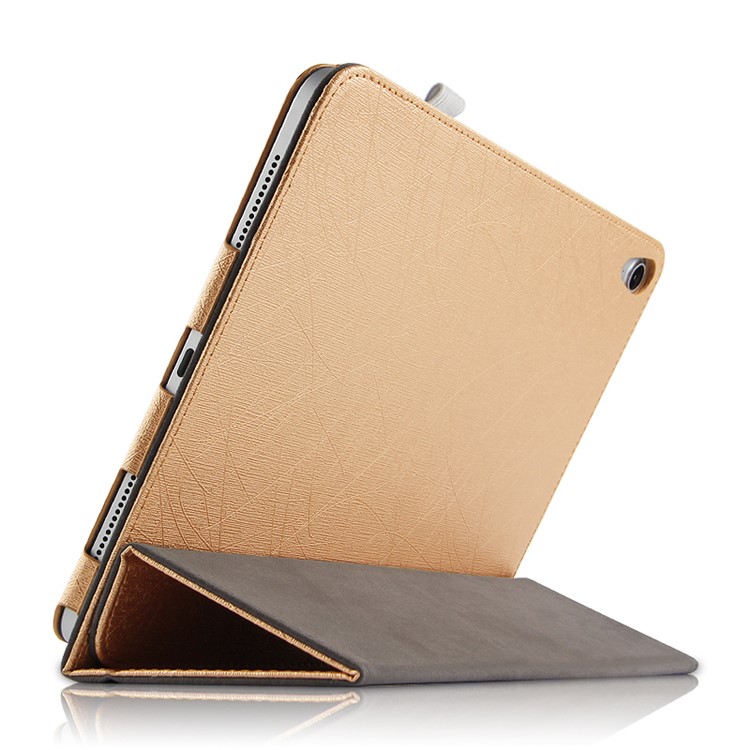 For iPad Pro 11-inch (2018) Silk Texture Tri-fold Stand PU Leather Protection Tablet Case Shell - Gold-3