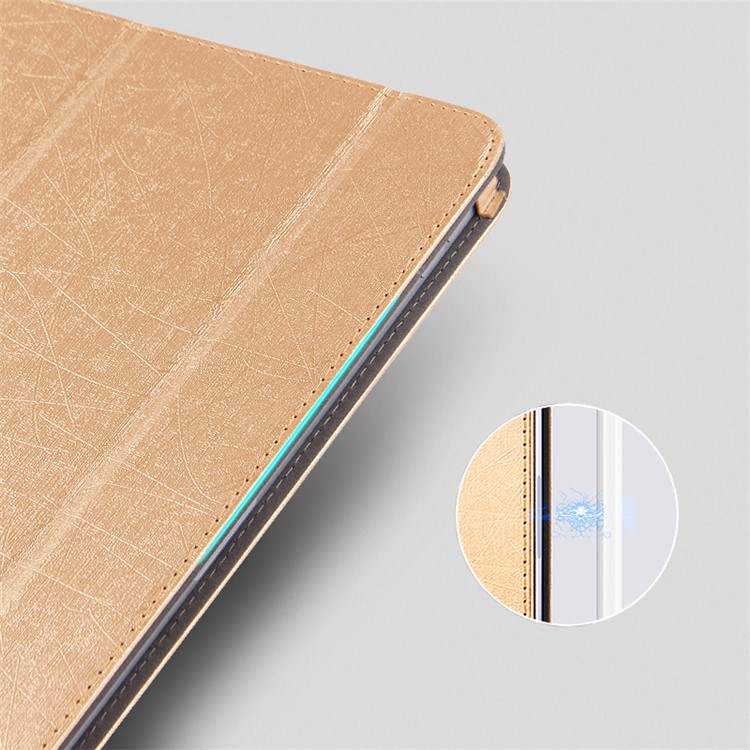 For iPad Pro 11-inch (2018) Silk Texture Tri-fold Stand PU Leather Protection Tablet Case Shell - Gold-4