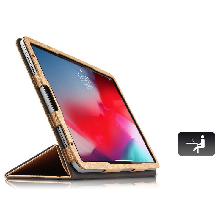 For iPad Pro 11-inch (2018) Silk Texture Tri-fold Stand PU Leather Protection Tablet Case Shell - Gold-6