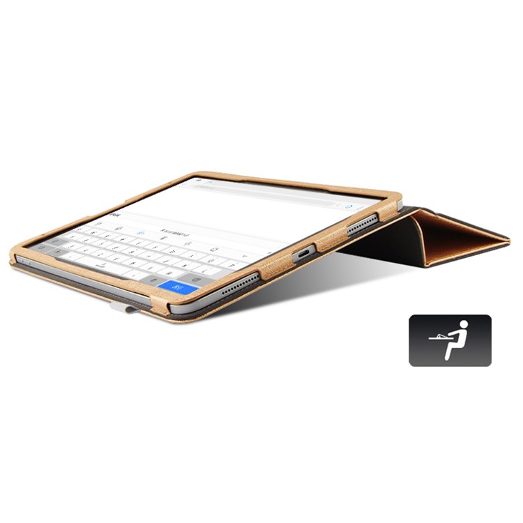 For iPad Pro 11-inch (2018) Silk Texture Tri-fold Stand PU Leather Protection Tablet Case Shell - Gold-7