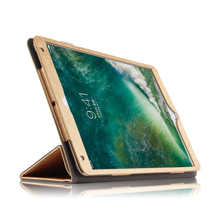 Silk Texture Tri-fold PU Leather Stand Tablet Shell for iPad Pro 10.5-inch (2017) - Gold-3