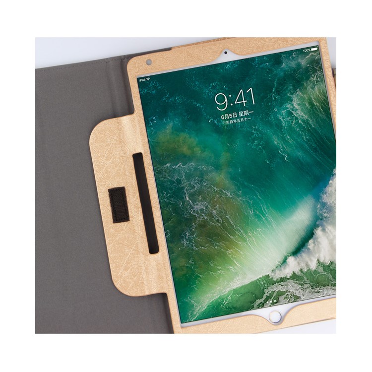 Silk Texture Tri-fold PU Leather Stand Tablet Shell for iPad Pro 10.5-inch (2017) - Gold-4