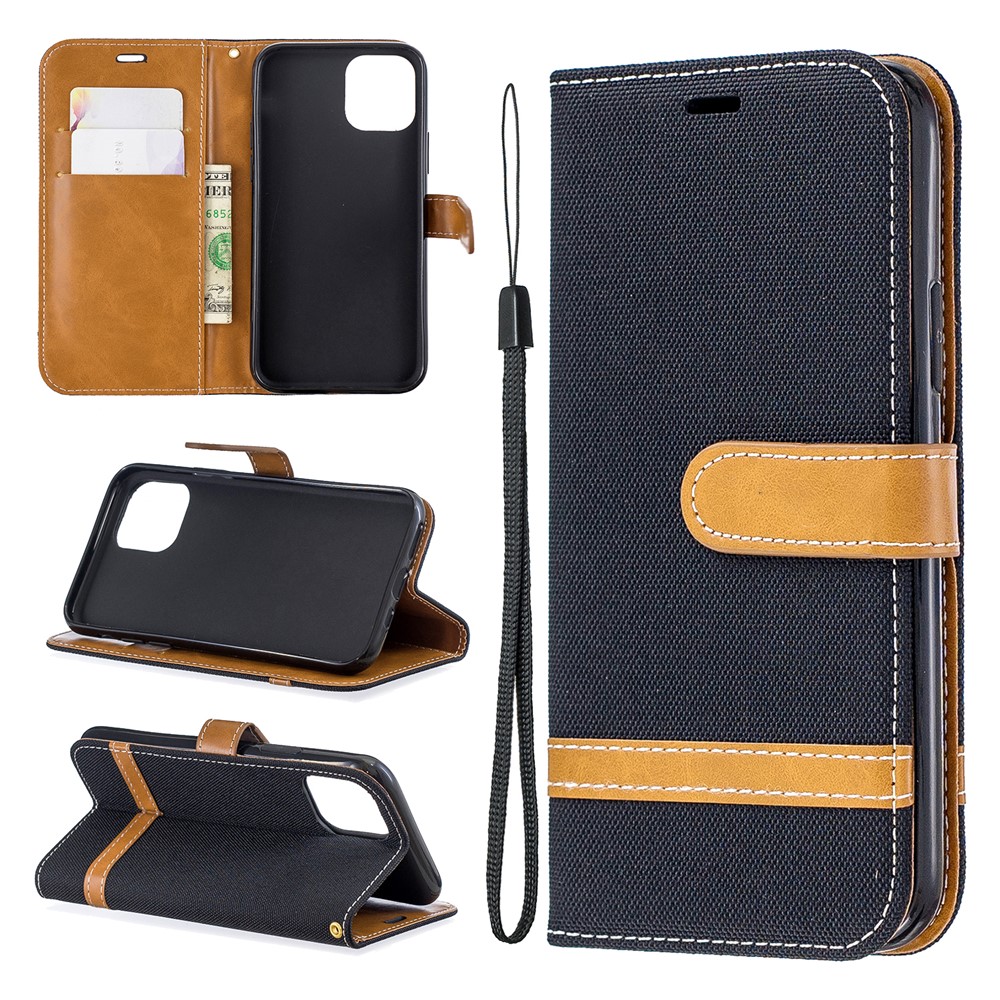 Caso De Carteira De Couro De Pano De Calças De Brim De Cor Assorted Para Iphone (2019) 5.8-inch - Preto-1