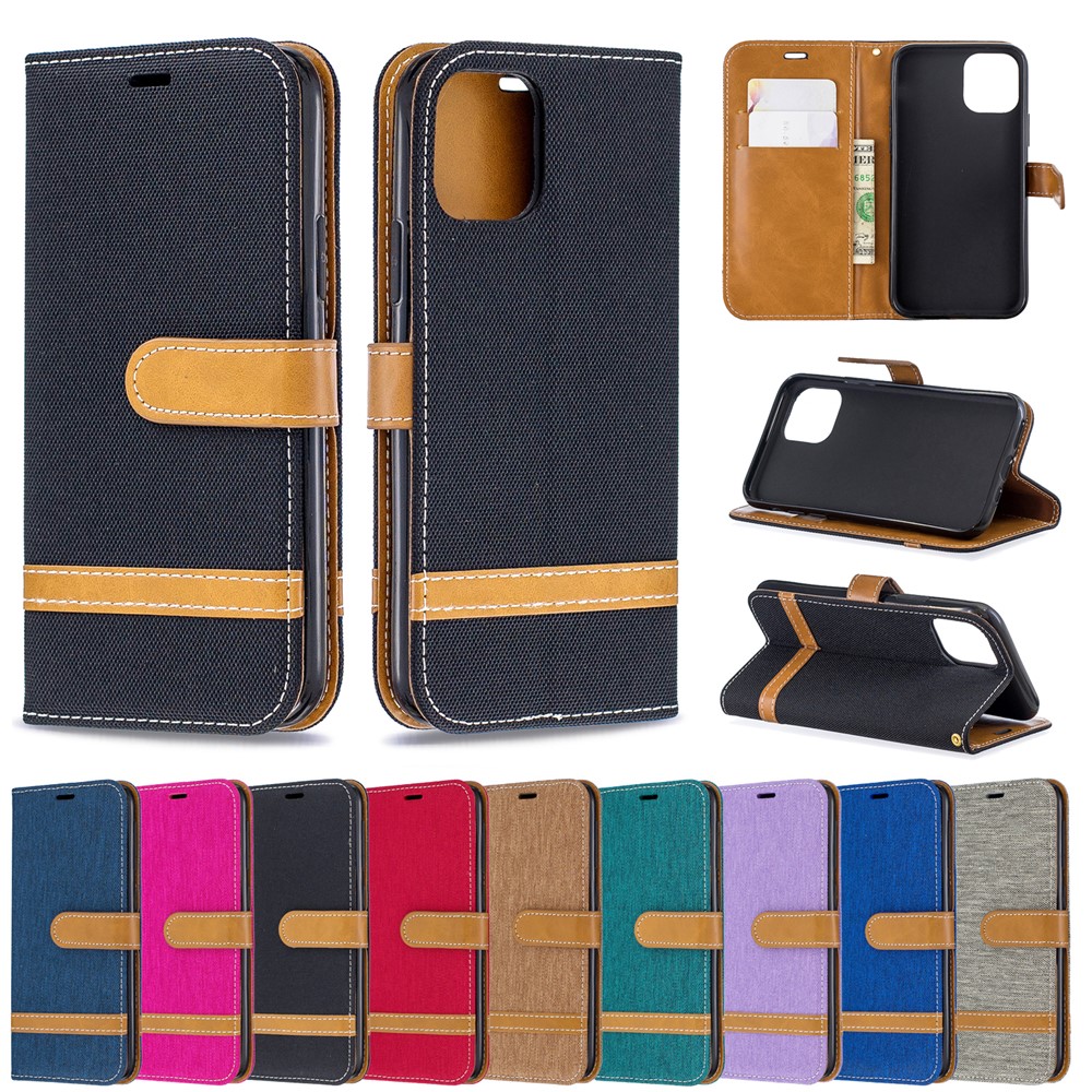 Caso De Carteira De Couro De Pano De Calças De Brim De Cor Assorted Para Iphone (2019) 5.8-inch - Preto-9