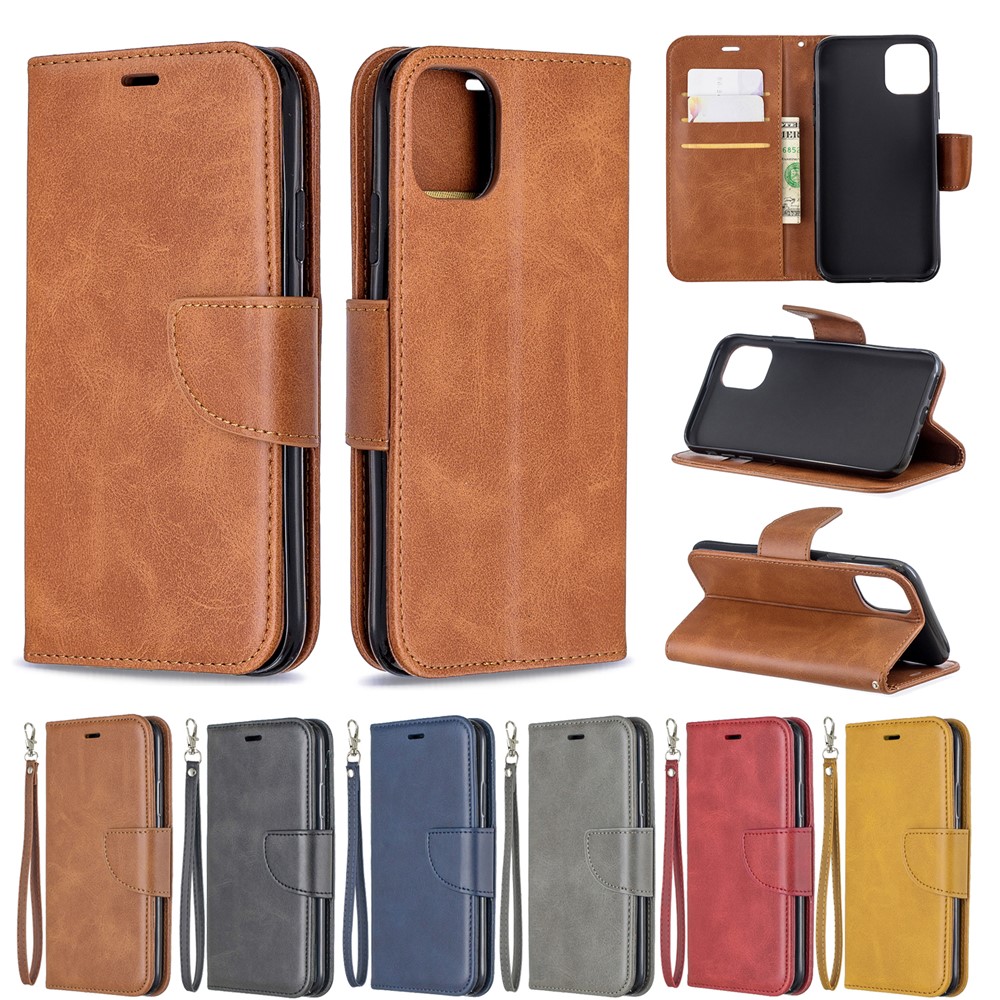 Solid Color PU Leather Wallet Stand Phone Shell for iPhone (2019) 6.1-inch - Brown-10