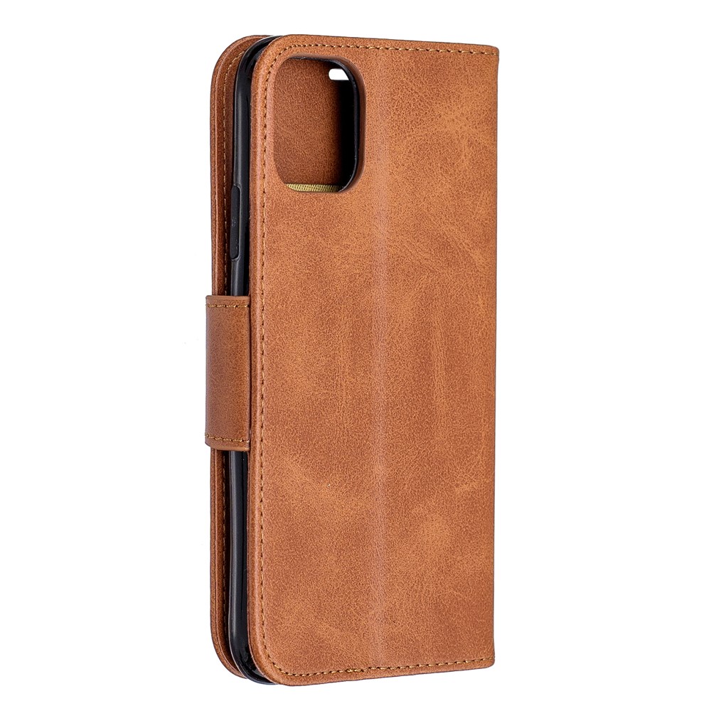 Solid Color PU Leather Wallet Stand Phone Shell for iPhone (2019) 6.1-inch - Brown-3