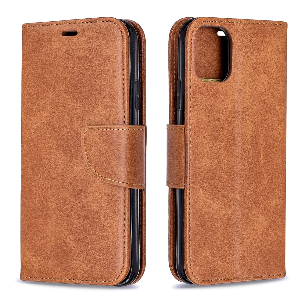 Solid Color PU Leather Wallet Stand Phone Shell for iPhone (2019) 6.1-inch - Brown-4