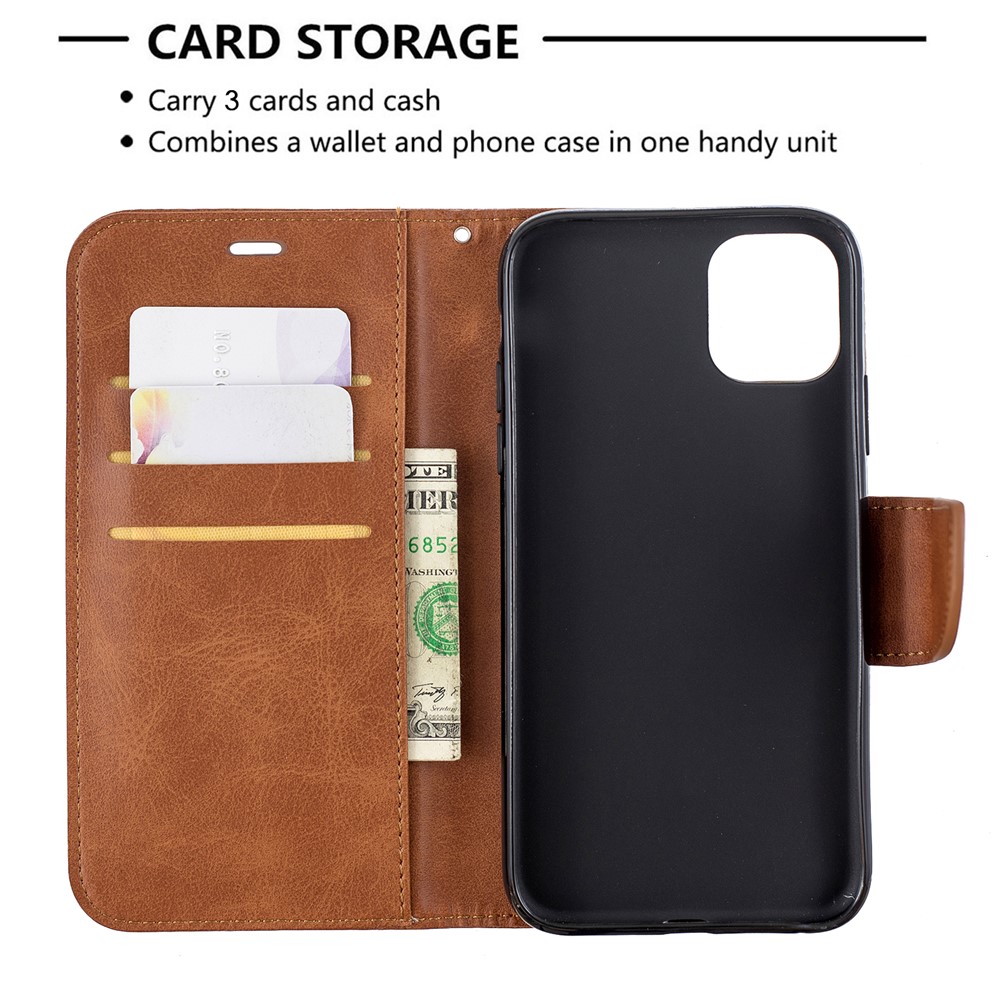 Solid Color PU Leather Wallet Stand Phone Shell for iPhone (2019) 6.1-inch - Brown-6