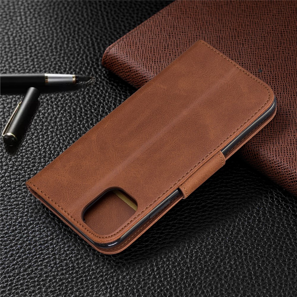 Solid Color PU Leather Wallet Stand Phone Shell for iPhone (2019) 6.1-inch - Brown-8