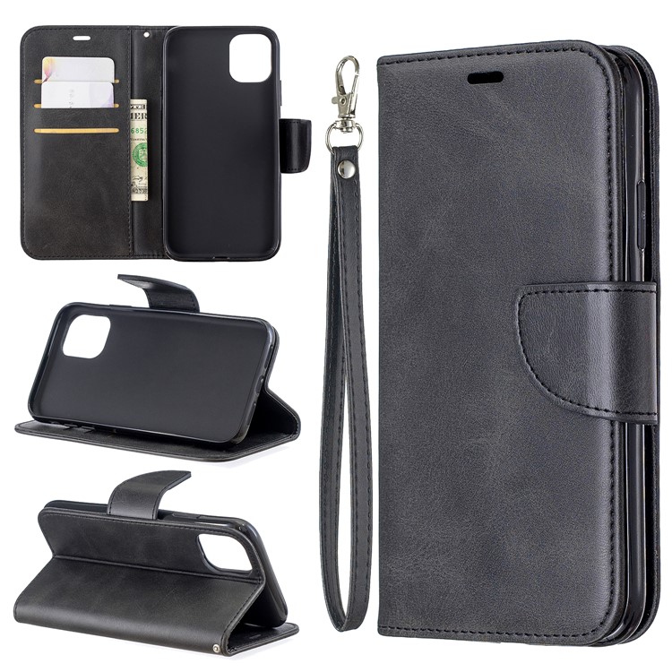 Solid Color PU Leather Wallet Stand Phone Shell for iPhone 11 6.1 inch (2019) - Black-1