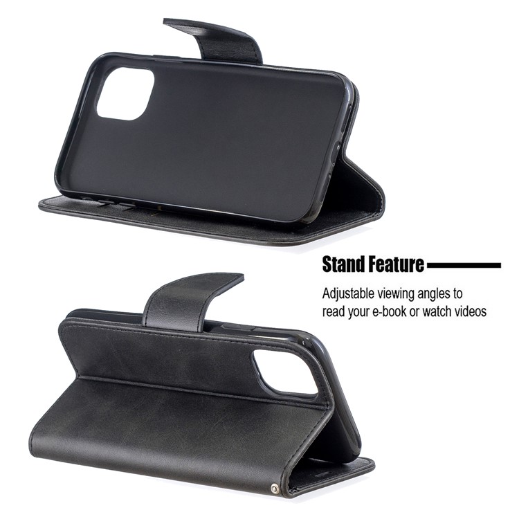 Solid Color PU Leather Wallet Stand Phone Shell for iPhone 11 6.1 inch (2019) - Black-5
