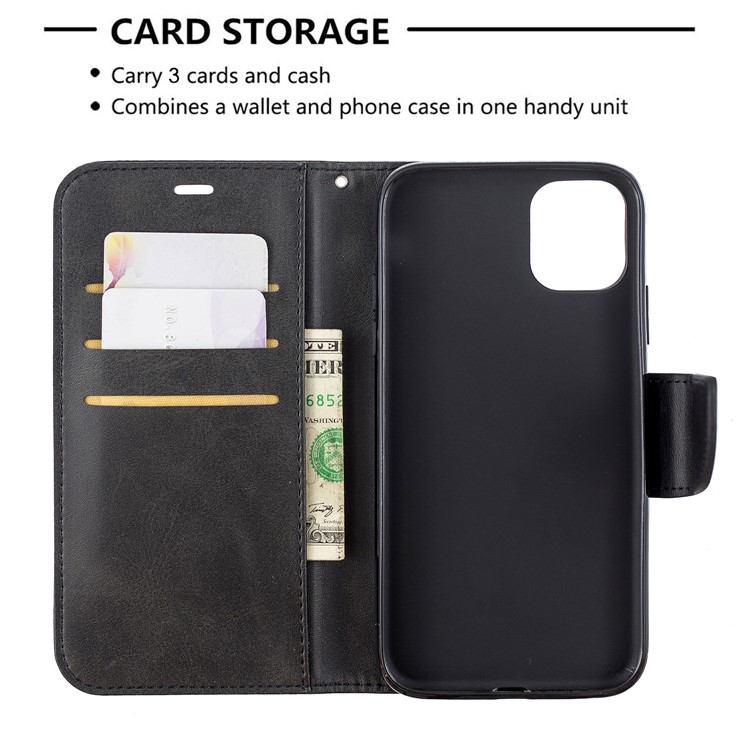 Solid Color PU Leather Wallet Stand Phone Shell for iPhone 11 6.1 inch (2019) - Black-6