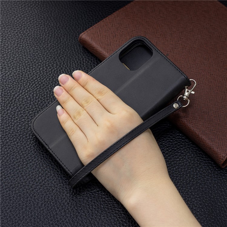 Solid Color PU Leather Wallet Stand Phone Shell for iPhone 11 6.1 inch (2019) - Black-9