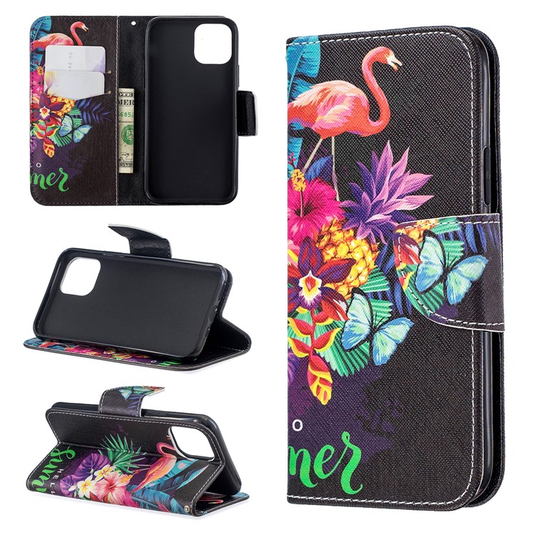 Pattern Printing PU Leather Wallet Stand Phone Cover for iPhone XS 5.8 inch - Flamingos and Flowers-1