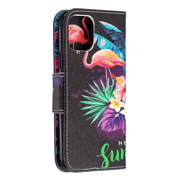 Pattern Printing PU Leather Wallet Stand Phone Cover for iPhone XS 5.8 inch - Flamingos and Flowers-3
