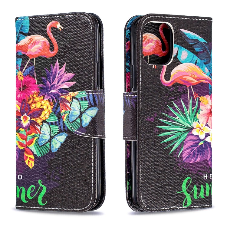Pattern Printing PU Leather Wallet Stand Phone Cover for iPhone XS 5.8 inch - Flamingos and Flowers-4