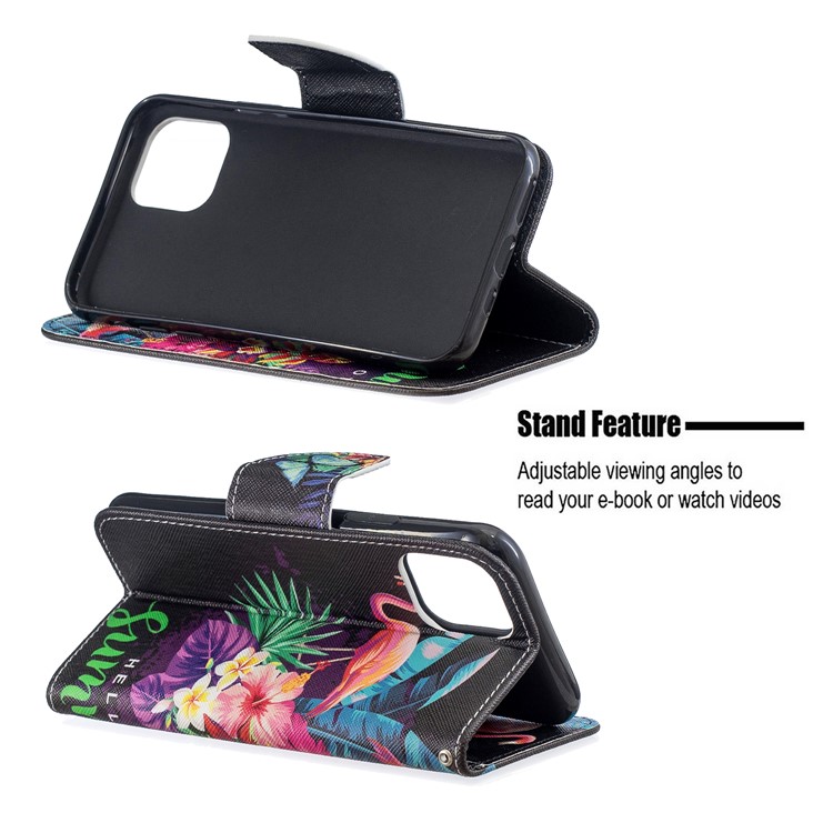 Pattern Printing PU Leather Wallet Stand Phone Cover for iPhone XS 5.8 inch - Flamingos and Flowers-5