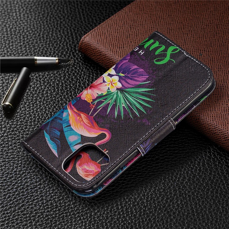 Pattern Printing PU Leather Wallet Stand Phone Cover for iPhone XS 5.8 inch - Flamingos and Flowers-8