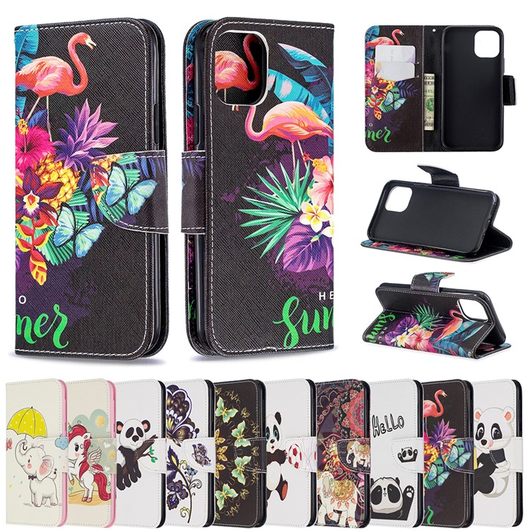 Pattern Printing PU Leather Wallet Stand Phone Cover for iPhone XS 5.8 inch - Flamingos and Flowers-9