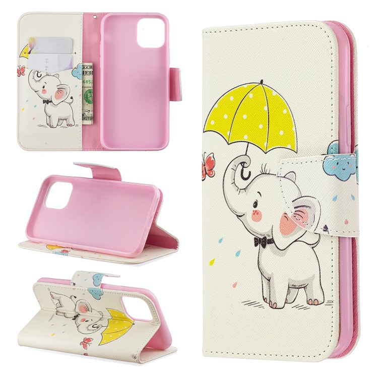 Pattern Printing PU Leather Wallet Stand Phone Cover for iPhone XS 5.8 inch - Elephant and Umbrella-1