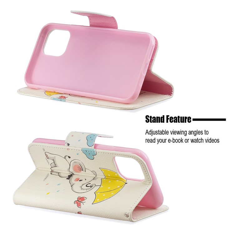 Pattern Printing PU Leather Wallet Stand Phone Cover for iPhone 11 Pro 5.8 inch (2019) - Elephant and Umbrella-5