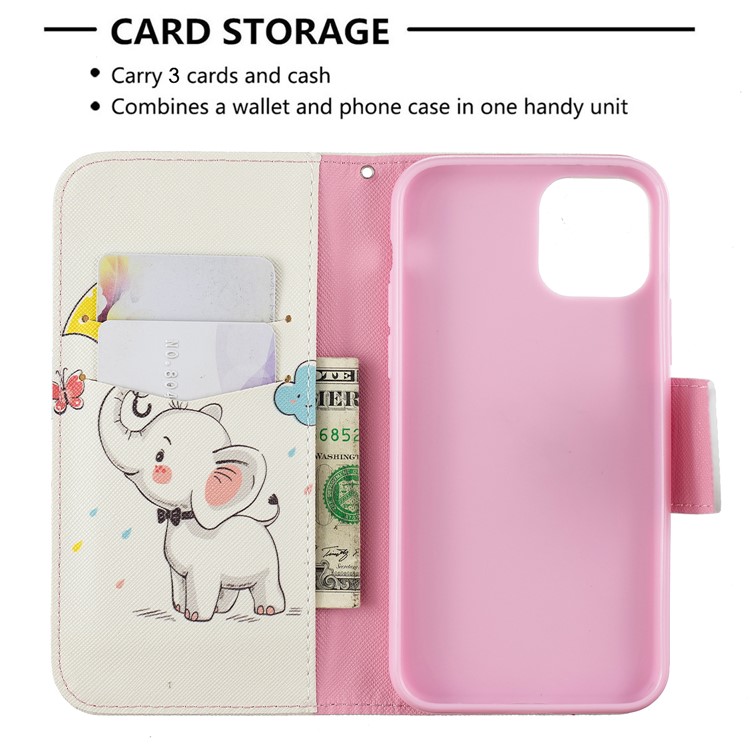 Pattern Printing PU Leather Wallet Stand Phone Cover for iPhone 11 Pro 5.8 inch (2019) - Elephant and Umbrella-6