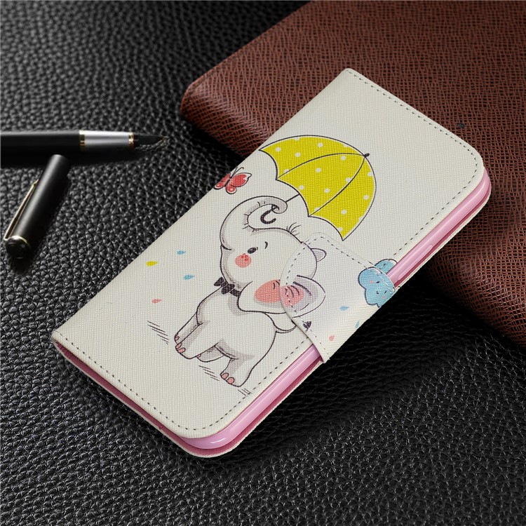 Pattern Printing PU Leather Wallet Stand Phone Cover for iPhone XS 5.8 inch - Elephant and Umbrella-7