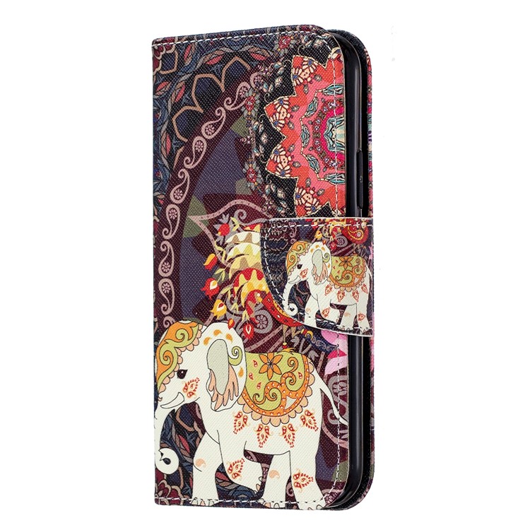 Pattern Printing PU Leather Wallet Stand Phone Cover for iPhone XS 5.8 inch - Elephant and Malanda Flower-2