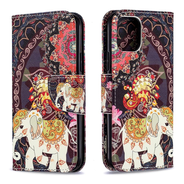 Pattern Printing PU Leather Wallet Stand Phone Cover for iPhone XS 5.8 inch - Elephant and Malanda Flower-4