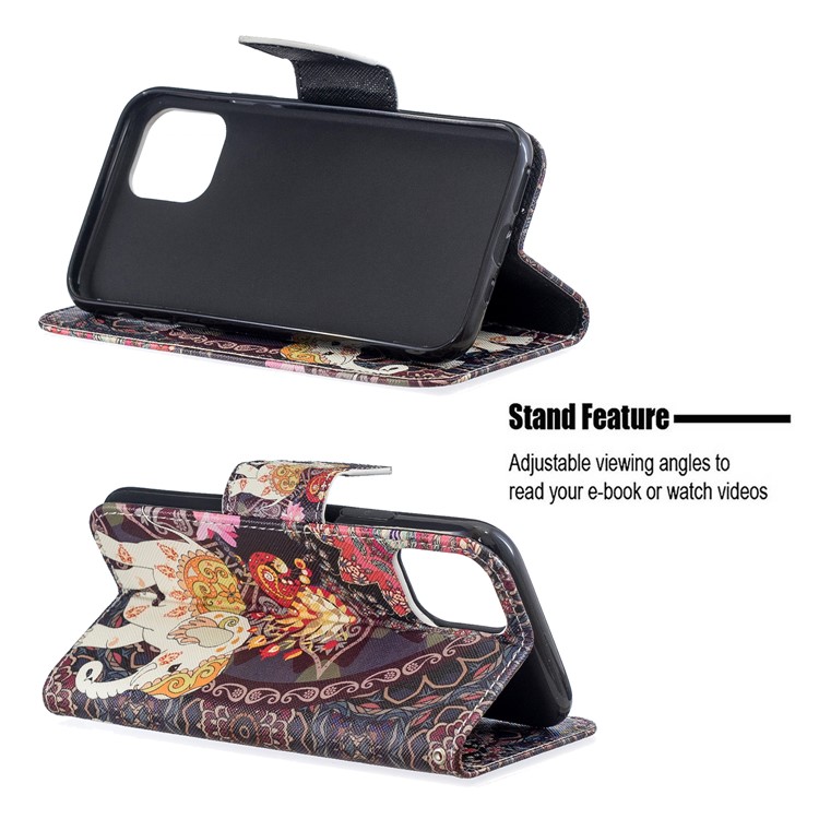 Pattern Printing PU Leather Wallet Stand Phone Cover for iPhone XS 5.8 inch - Elephant and Malanda Flower-5