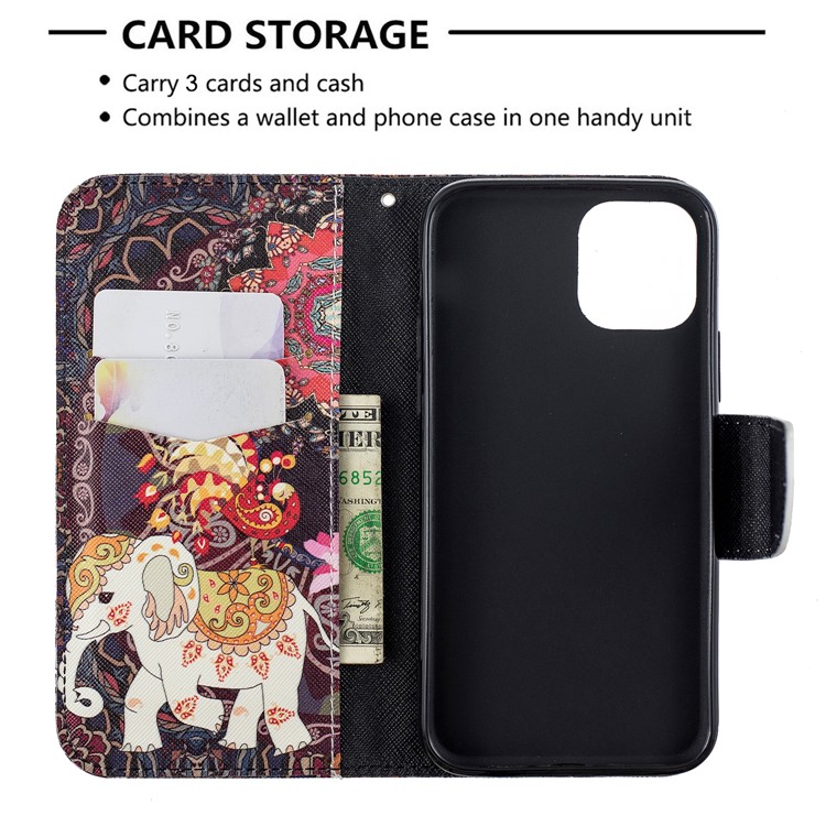 Pattern Printing PU Leather Wallet Stand Phone Cover for iPhone XS 5.8 inch - Elephant and Malanda Flower-6
