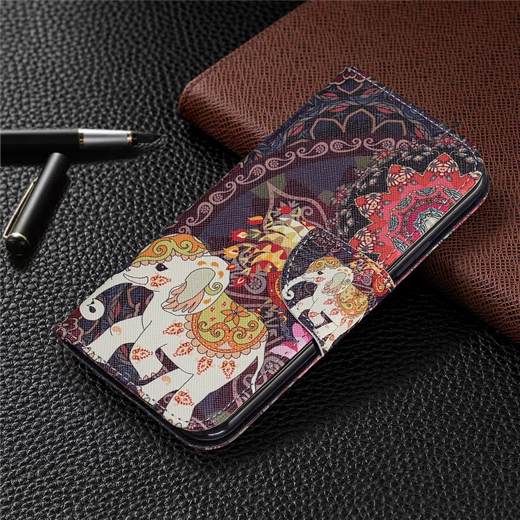 Pattern Printing PU Leather Wallet Stand Phone Cover for iPhone XS 5.8 inch - Elephant and Malanda Flower-7