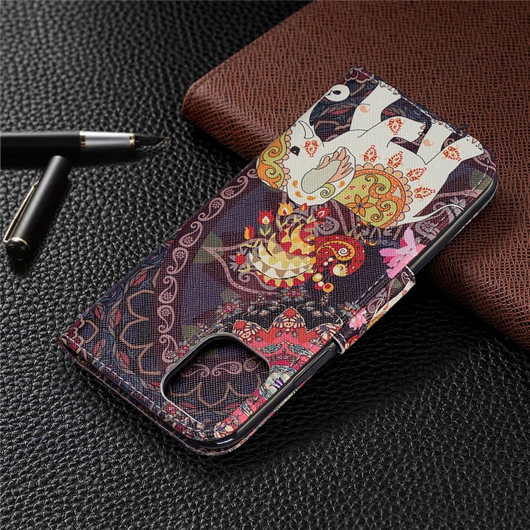 Pattern Printing PU Leather Wallet Stand Phone Cover for iPhone XS 5.8 inch - Elephant and Malanda Flower-8