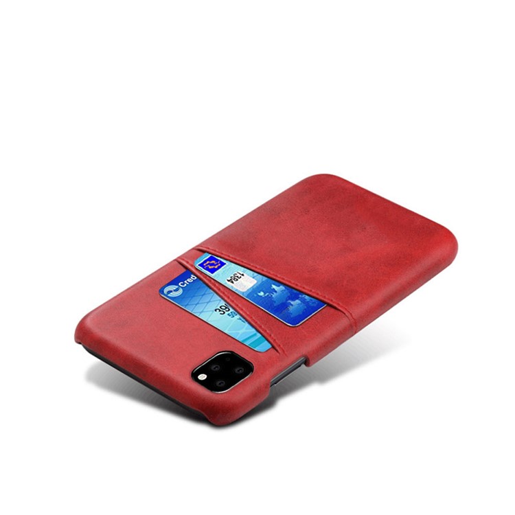 Double Card Slots PU Leather Coated PC Case for iPhone (2019) 6.5-inch - Red-4