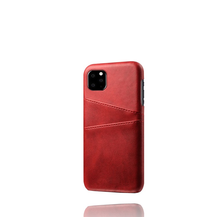 Double Card Slots PU Leather Coated PC Case for iPhone (2019) 6.5-inch - Red-5