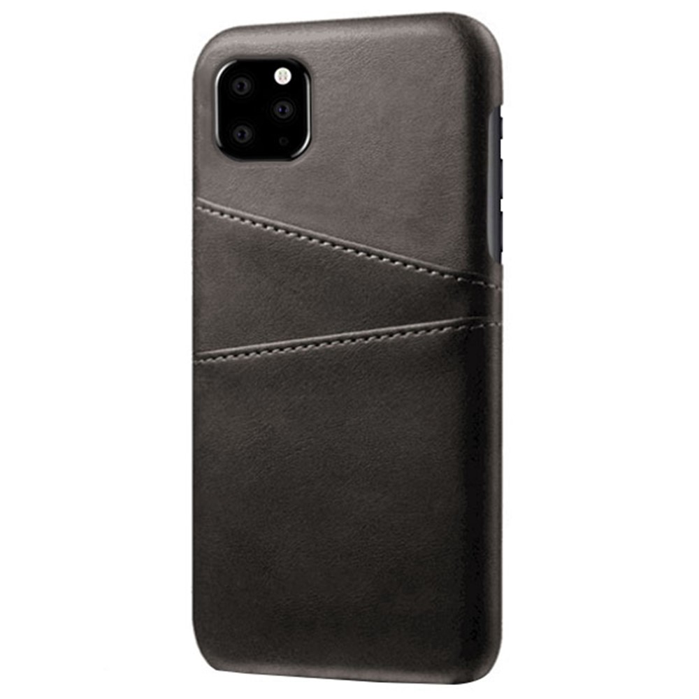 Double Card Slots PU Leather Coated PC Case for iPhone (2019) 6.1-inch - Black-5