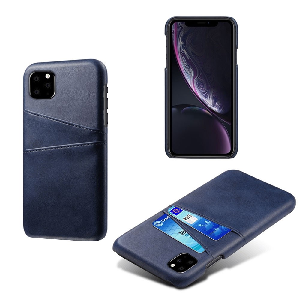 La Funda De Cuero Recubierta De Cuero De La PU De Las Ranuras De Tarjeta Doble Para El Iphone (2019) 6,1 Pulgadas - Azul Oscuro-1