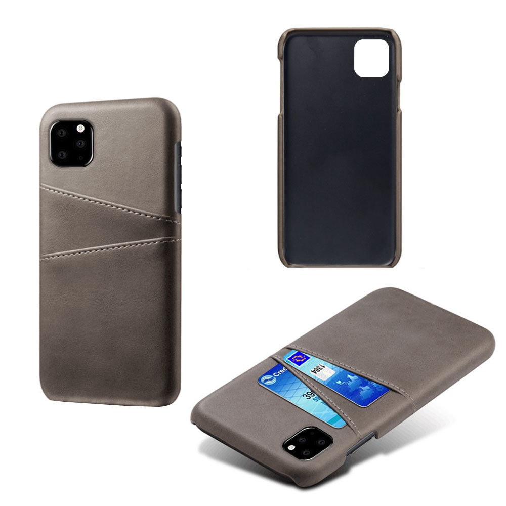 Double Card Slots PU Leather Coated PC Case for iPhone (2019) 5.8-inch - Grey-2